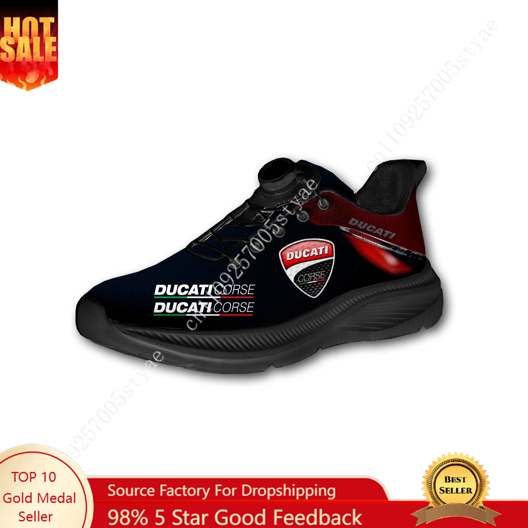 Men Shoes Sneakers - イタリア製オートバイカスタムウォーキングシューズ男女兼用Ducati回転ボタン式ノーレースデザインロゴ軽量スニーカーユニセックス