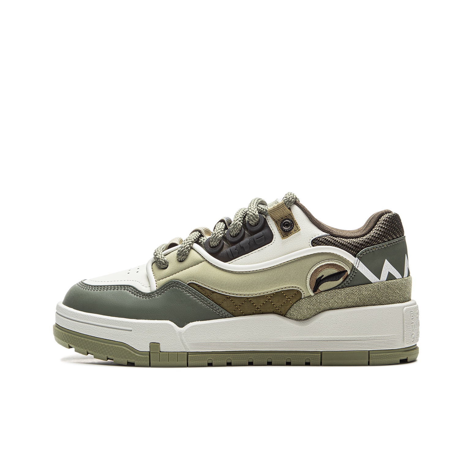 Men'S Shoes Green And White - Li Ning 001 BTC 滑り止め、耐摩耗性、軽量ロートップスケートボードシューズ メンズ