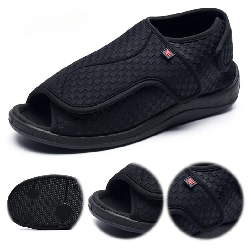 Men'S Shoes Diabetic - 女性男性糖尿病患者用スリッパ、幅広糖尿病患者用シューズ、調節可能な留め具付きサンダル、腫れ足用、室内用