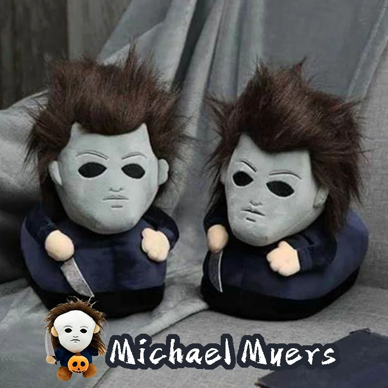 Men Shoes Myer - ハロウィンマイケルマイヤーズ面白いブラックキングぬいぐるみスリッパソフトノンスリップシューズ女性男性ハウスフラットスリッパおもちゃ