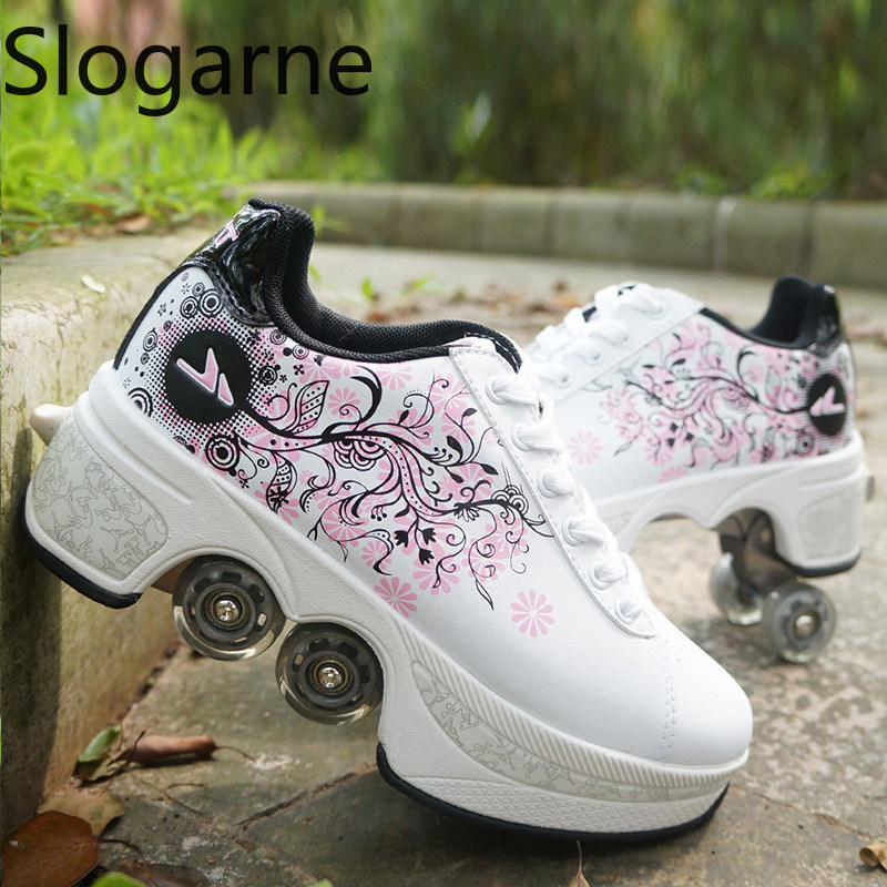 Men Shoes Sneakers - 女性用4輪変形ローラースケートシューズ、男性用カジュアルスポーツスニーカー、新型インラインスケートシューズ、男性用パルクールランナウェイスニーカー