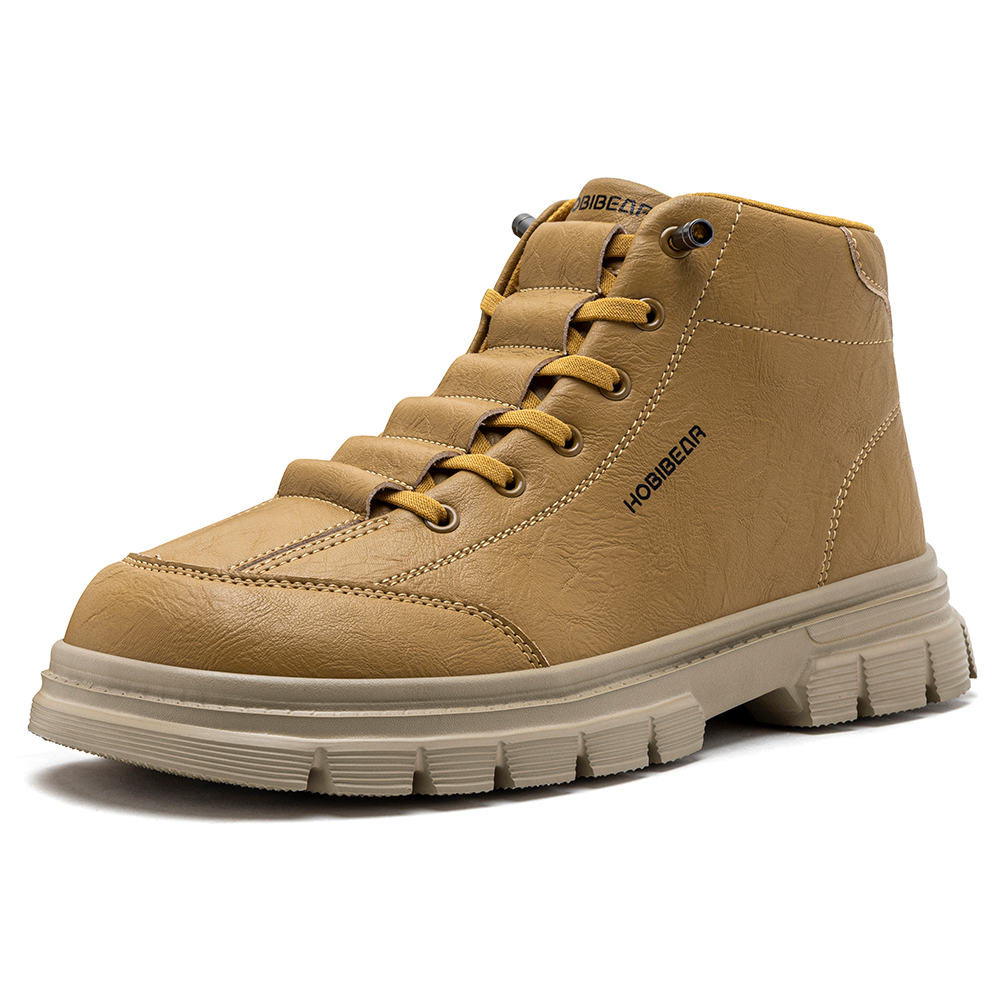 Men Shoes Boots - HOBIBEAR メンズ ワイドトゥボックス アンクルブーツ 人工革 厚底