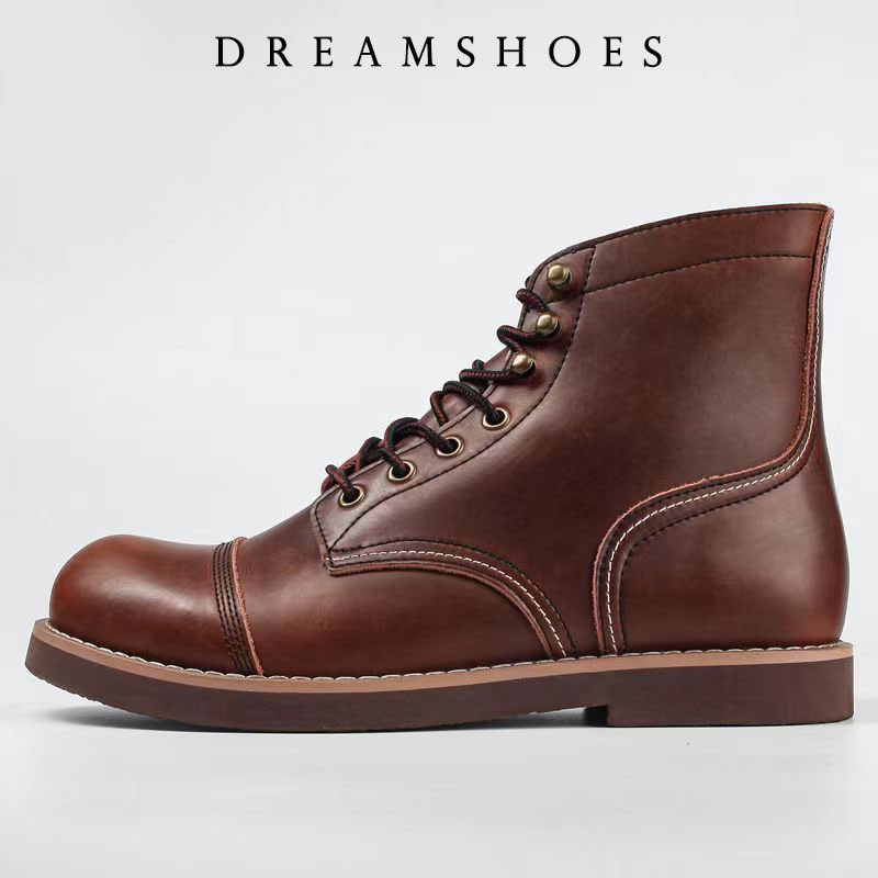 Men'S Shoes Dress Casual - 2026 新しい日本のヴィンテージデザイナー手作りツーリングメンズカジュアルシューズ牛革ラウンドトゥアンクルブーツオートバイブーツ冬