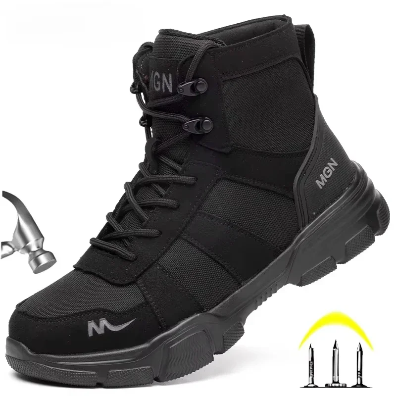 Men Shoes Boots - 男性用のパンク防止作業靴,不滅の安全靴,鋼のつま先,破損防止,保護