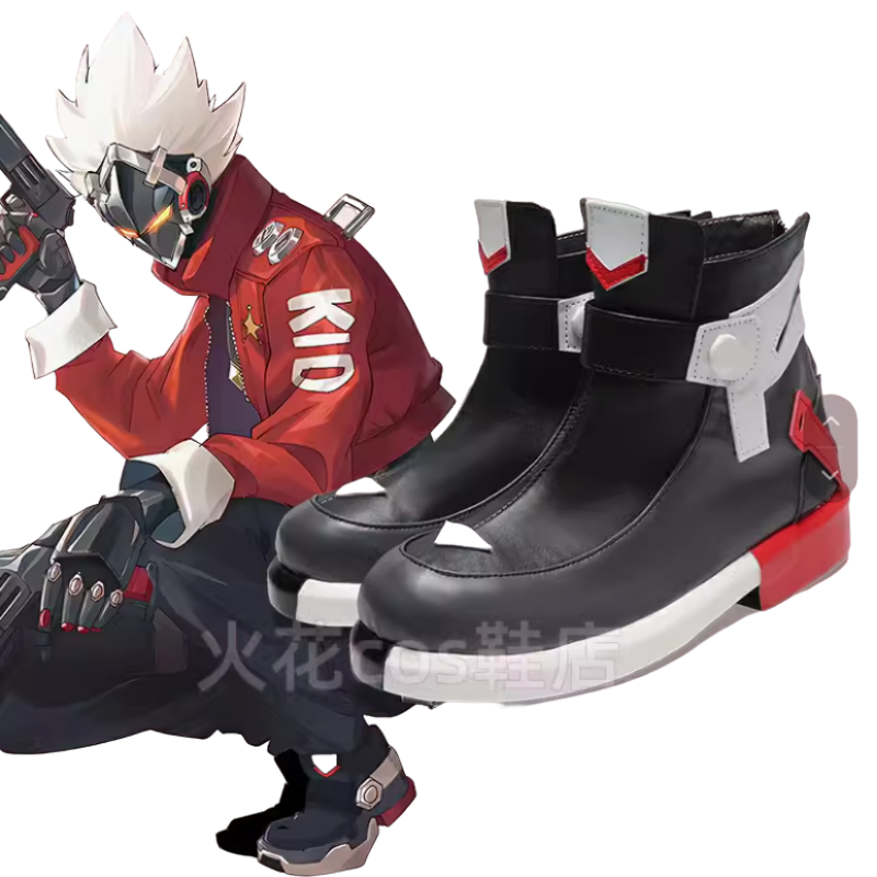 Men'S Shoes Zone - ゲームゼンレスゾーンゼロビリーザキッドコスプレ靴ロボットハンサム男性ハロウィンパーティーアニメロールプレイ黒靴ブーツ