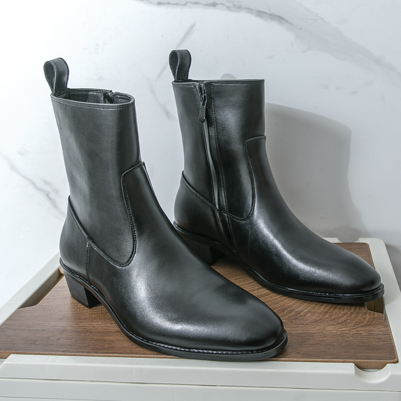 Men Shoes Brands - メンズ用ニューエンGLISHスタイルチェルシーロングブーツ、ブラック高級ブランドメンズシューズ、ラバーカジュアルシューズ、メンズレザーウィンターブーツ