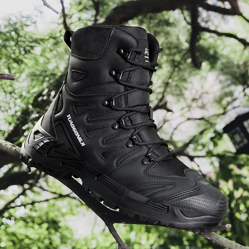 Men Shoes Boots - 男性の屋外ハイキング戦術ブーツ足首デザートブーツスポーツ登山靴軍事作業防水作業安全狩猟靴