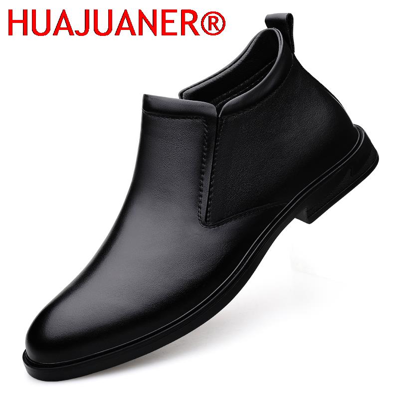 Men Shoes Brands - チェルシーブーツ黒メンズショート本革ブーツ春秋カジュアルドレスフォーマルシューズ高級ブランド男性スノーブーツ