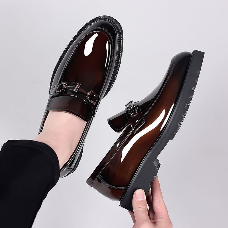 Men Shoes Official - メンズ本革パテントレザーオックスフォードシューズ、ラウンドトゥ、ローカット、レースアップ、通気性、快適、ビジネス、結婚式、ドレスシューズ