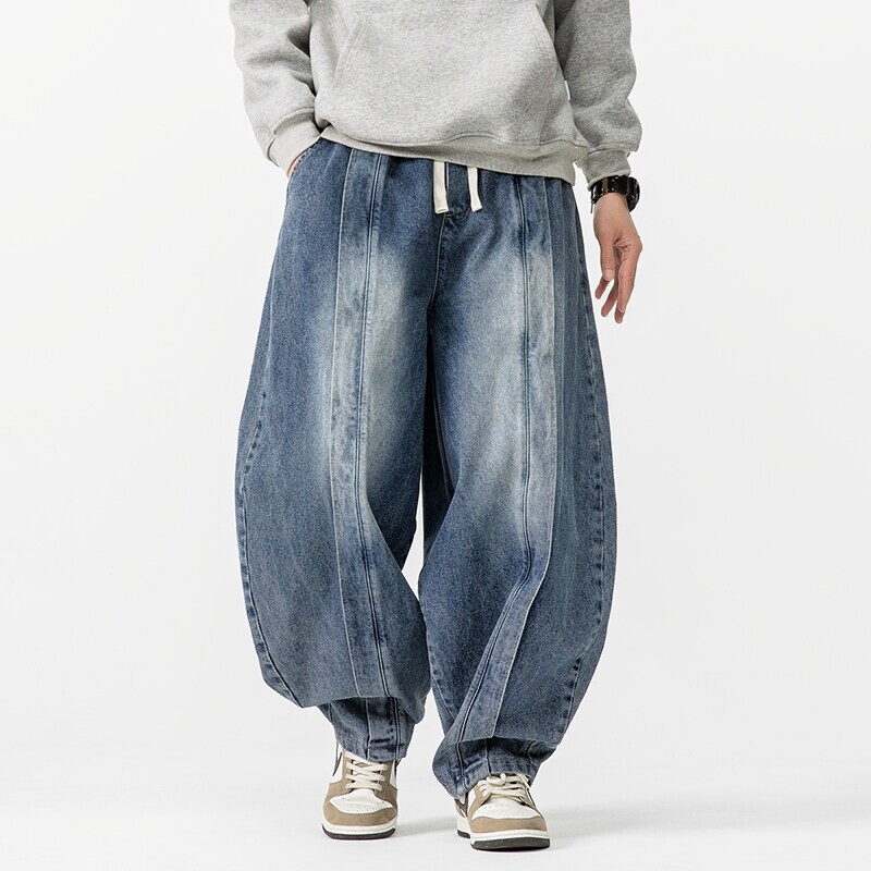 Men'S Shoes With Jeans - ヴィンテージメンズハーレムパンツ,ルーズフィット,ヒップホップデニム,ワイドレッグパンツ,ストレート,特大,伸縮性ウエスト,新しいファッション,2020