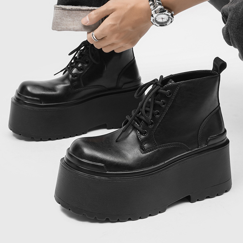 Men Shoes Brands - メンズカジュアルステージナイトクラブプラットフォームブーツレースアップオリジナルレザーシューズカウボーイ秋冬ブーツブランドデザイナーアンクルボタス