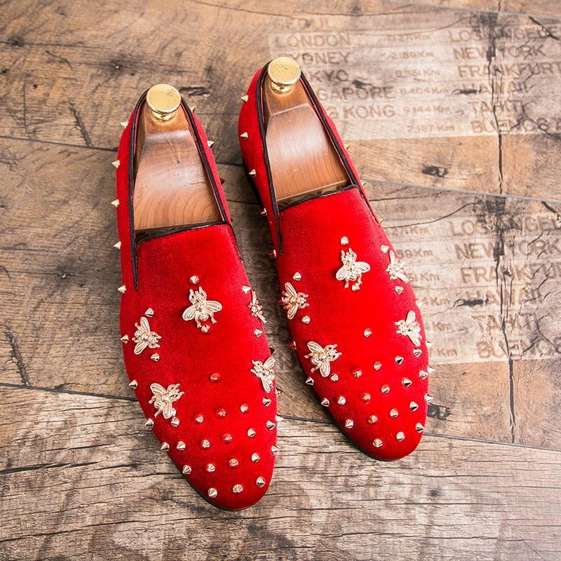 リベットメンズドレスシューズ赤黒男性ローファーシューズ高級デ - Men Shoes Official のレビューと価格