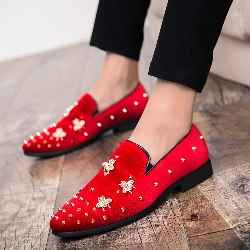 リベットメンズドレスシューズ赤黒男性ローファーシューズ高級デ - Men Shoes Official のレビューと価格