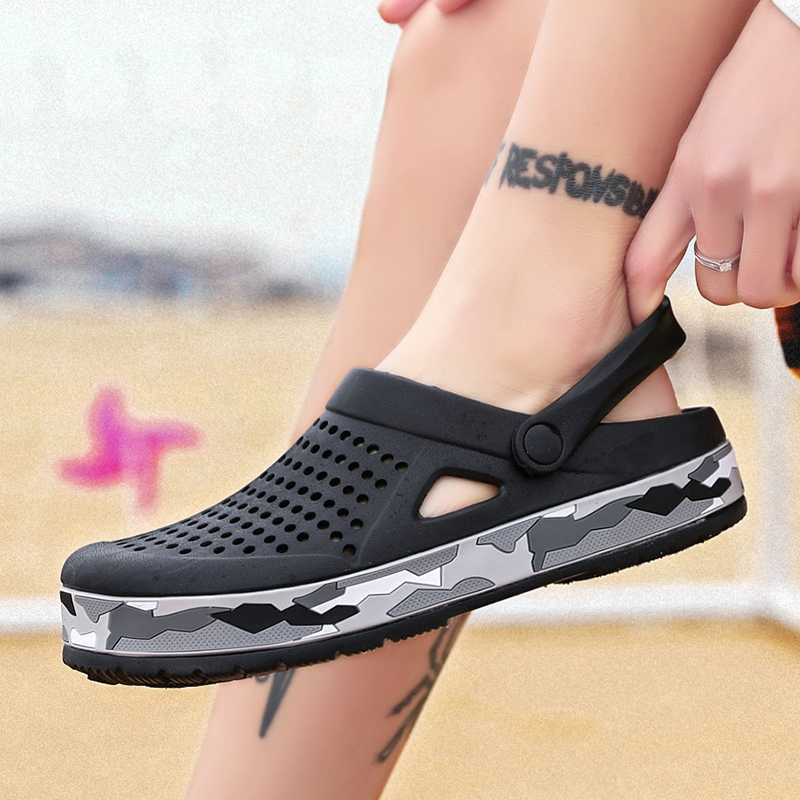 夏の男性の靴下駄スリッパ男性ガーデンフラットサンダルプラット - Men Shoes Marks のレビューと価格