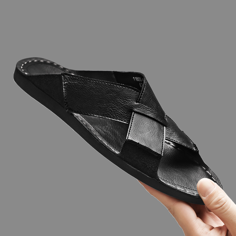ファッション本革メンズスリッパ夏の男のサンダル屋外ビーチシュ - Men Shoes Marks のレビューと価格