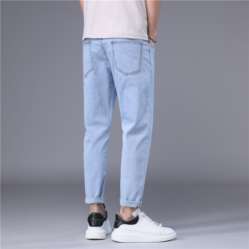 メンズスリムデニムクロップパンツ、スリムフィットフットパンツ - Men'S Shoes With Jeans のレビューと価格