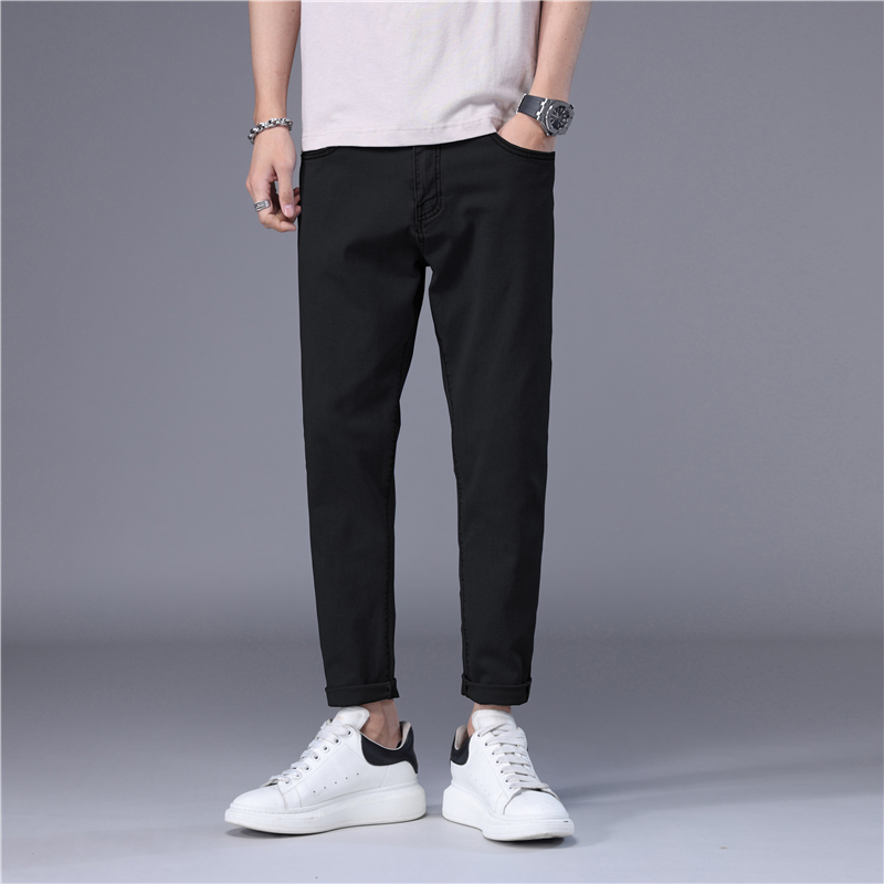 メンズスリムデニムクロップパンツ、スリムフィットフットパンツ - Men'S Shoes With Jeans のレビューと価格
