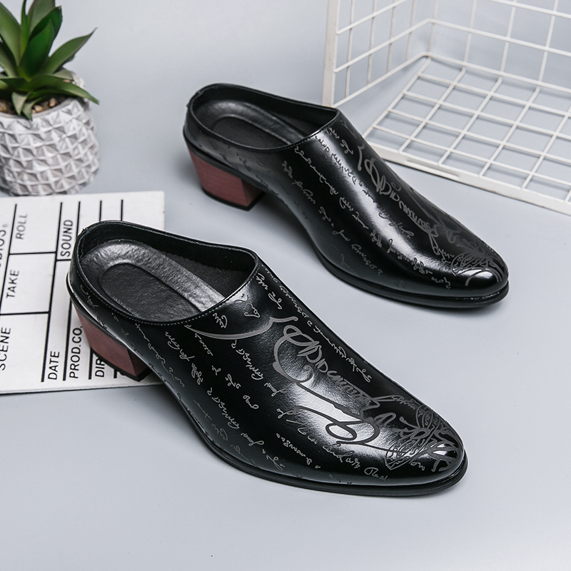 メンズブラウンレザーミュールスリッパレトロレタープリントポイ - Men'S Shoes Dress Casual のレビューと価格