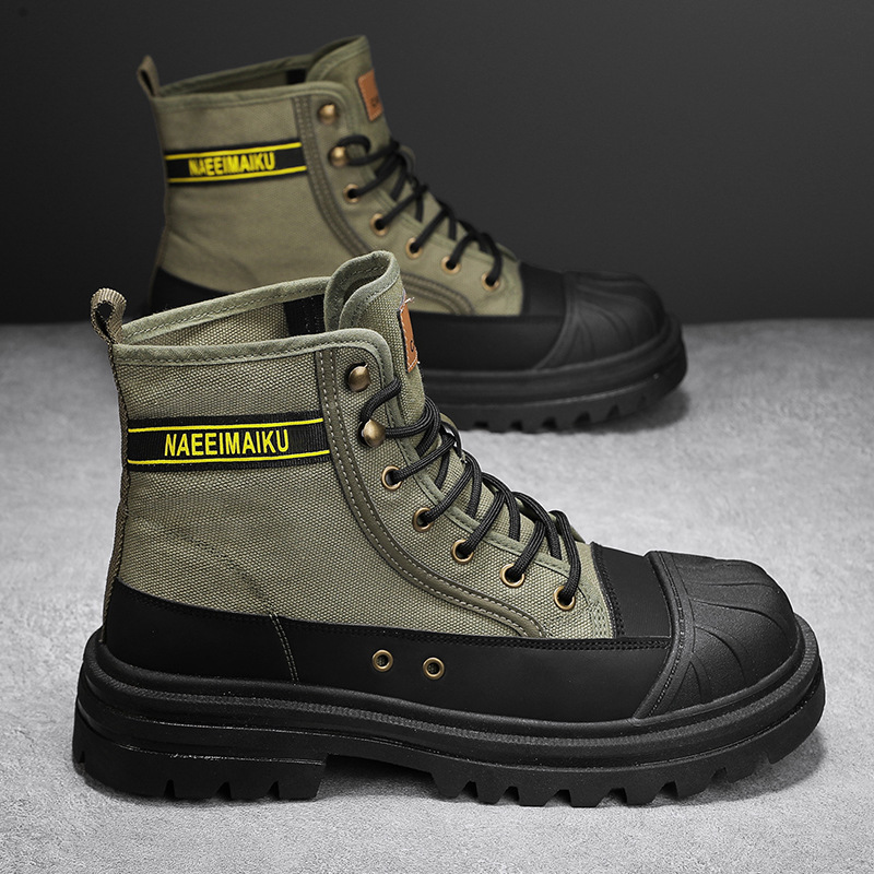 メンズキャンバスブーツ、ファッショナブルなハイカットカジュア - Men'S Shoes Dress Casual のレビューと価格