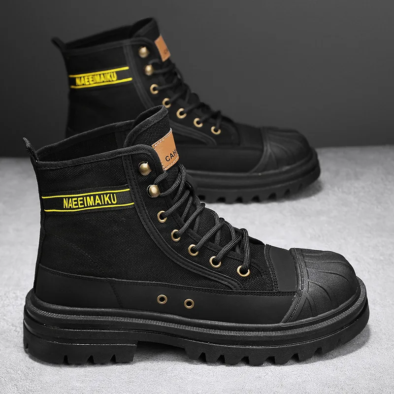 メンズキャンバスブーツ、ファッショナブルなハイカットカジュア - Men'S Shoes Dress Casual のレビューと価格