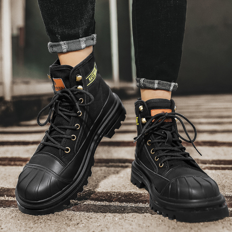 メンズキャンバスブーツ、ファッショナブルなハイカットカジュア - Men'S Shoes Dress Casual のレビューと価格