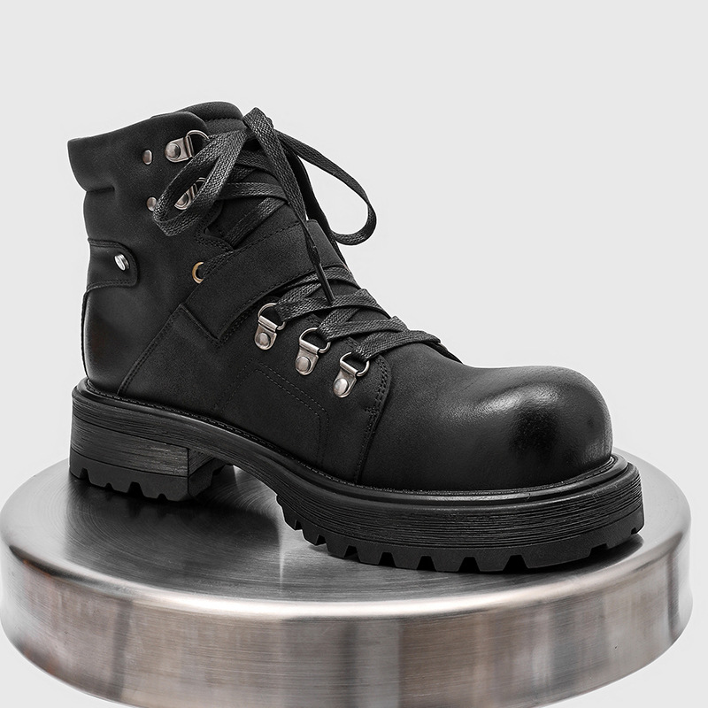ブランド男性革ブーツオートバイ雪カウボーイフラットプラットフ - Men Shoes Brands のレビューと価格