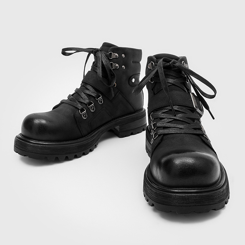 ブランド男性革ブーツオートバイ雪カウボーイフラットプラットフ - Men Shoes Brands のレビューと価格