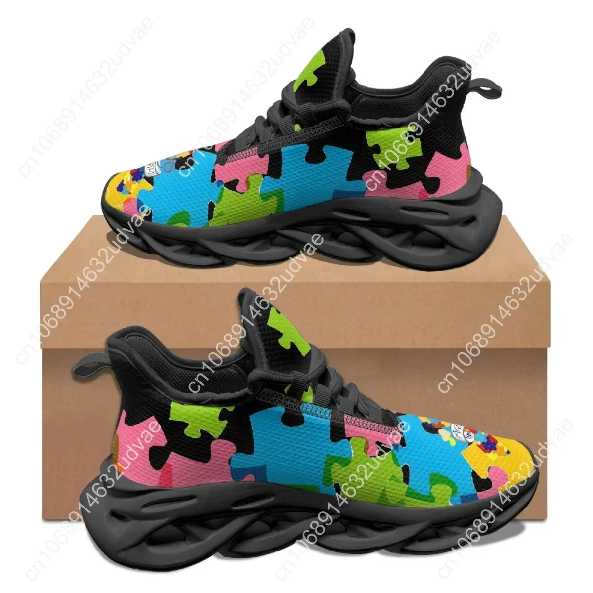 自閉症啓発スポーツランニングシューズカラーパズル耐久性のある - Men Shoes Sneakers のレビューと価格