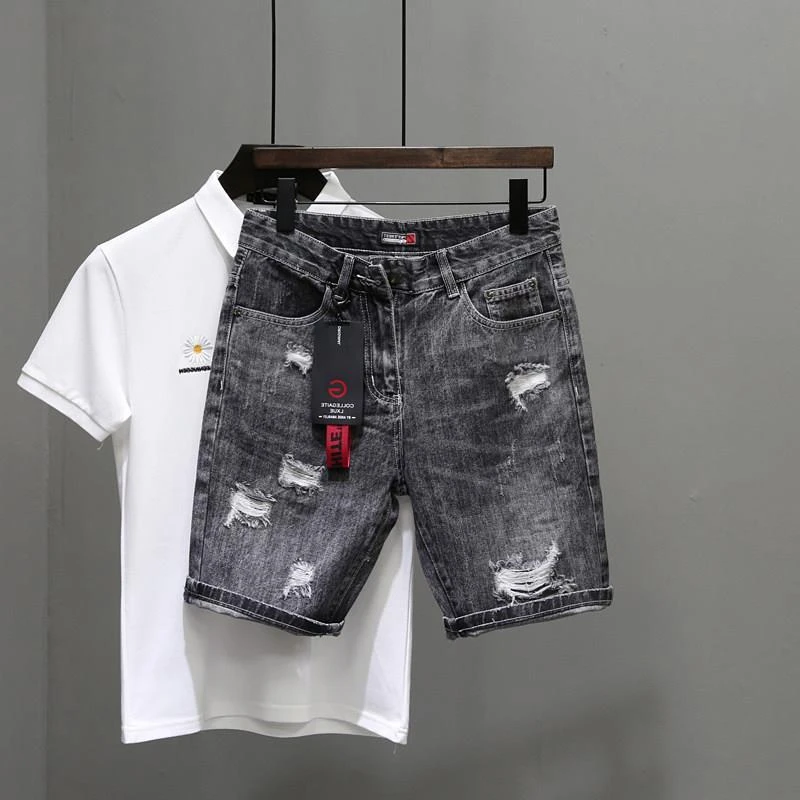 メンズデニムショーツ,黒とグレーのデニムパンツ,伸縮性,ジッ - Men'S Shoes With Jeans のレビューと価格